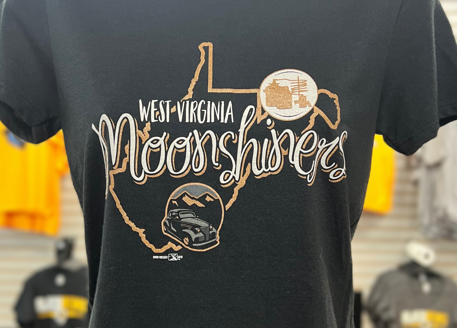 West Virginia Black Bears Moonshiners Ladies Black T-Shirt-1