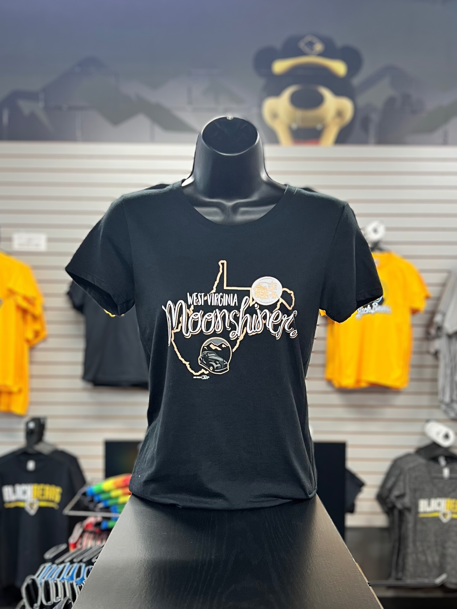 West Virginia Black Bears Moonshiners Ladies Black T-Shirt-0