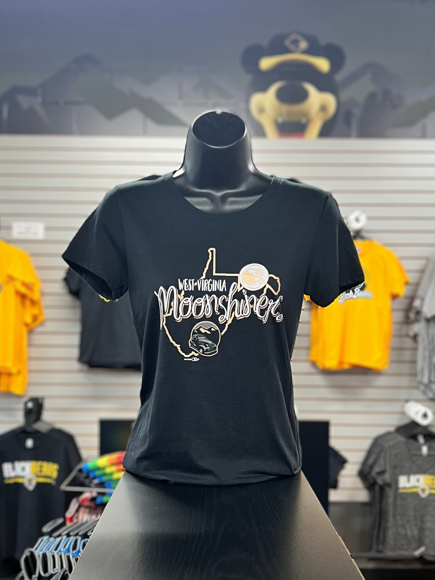 West Virginia Black Bears Moonshiners Ladies Black T-Shirt