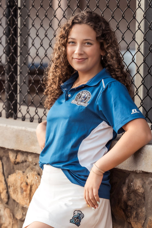 Train Logo Sleeve Embroidered Blue and White Short Sleeve Polo-1