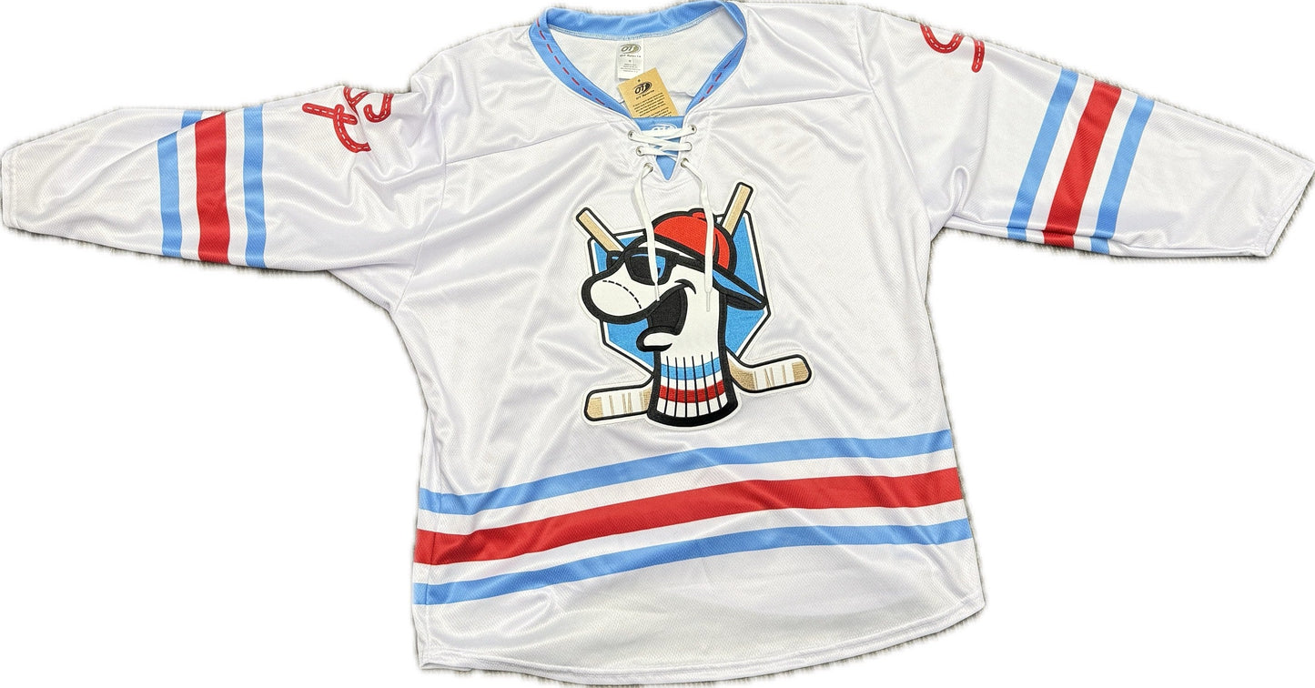 Sock Puppets White Hockey Jerseys