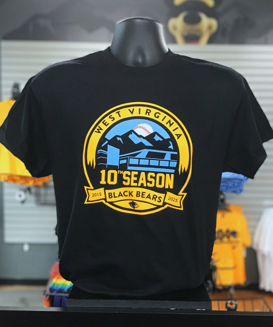 West Virginia Black Bears Black 10th Season Logo Tee-0