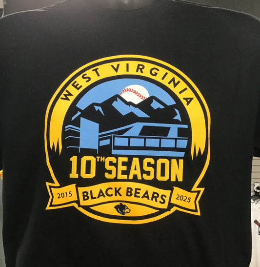 West Virginia Black Bears Black 10th Season Logo Tee-1