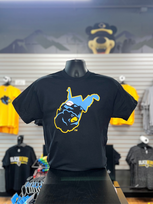 West Virginia Black Bears Black State Logo T-Shirt-0