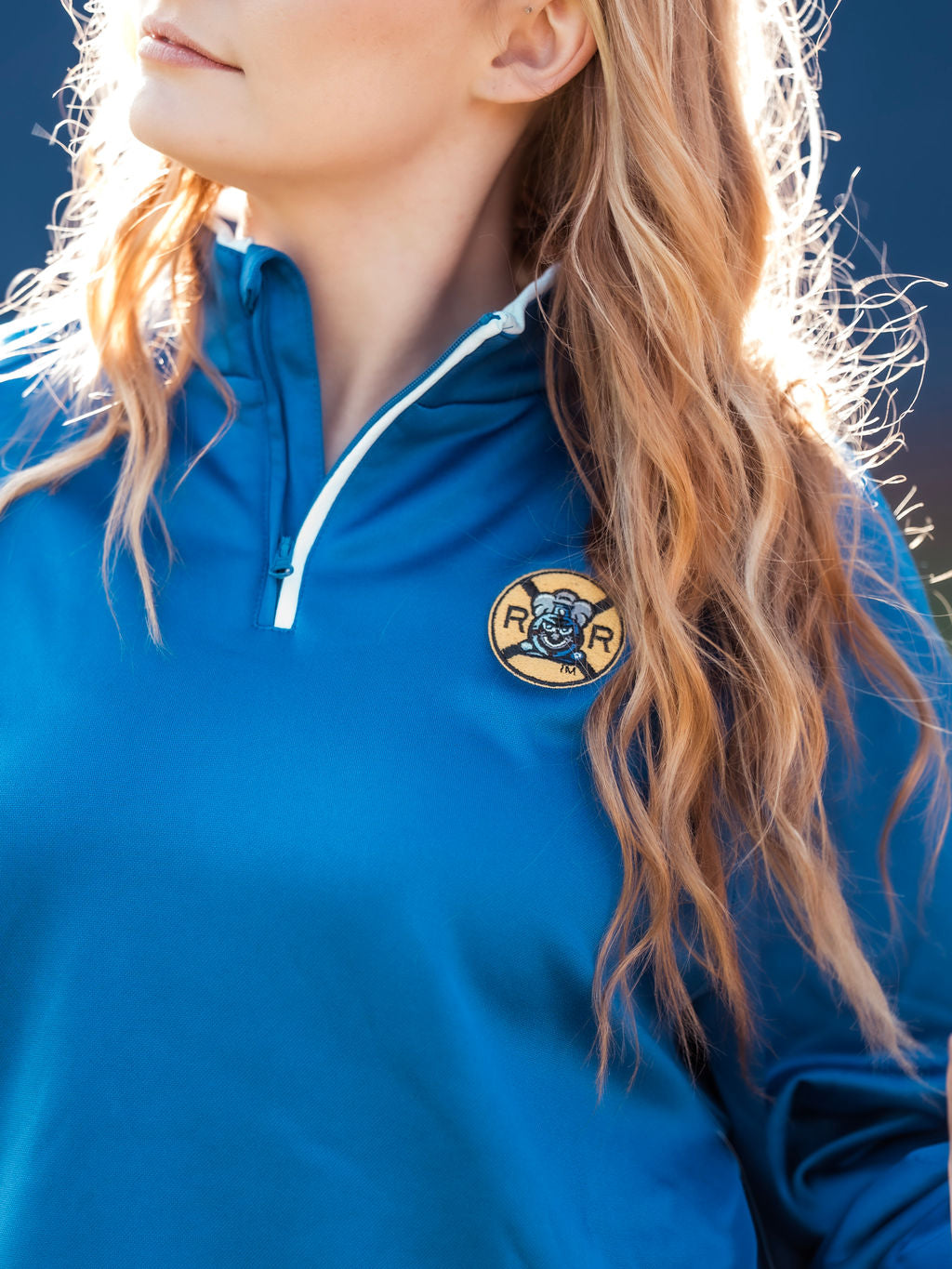 Royal Blue 1/4 Zip Crossing Pocket Embrordiery
