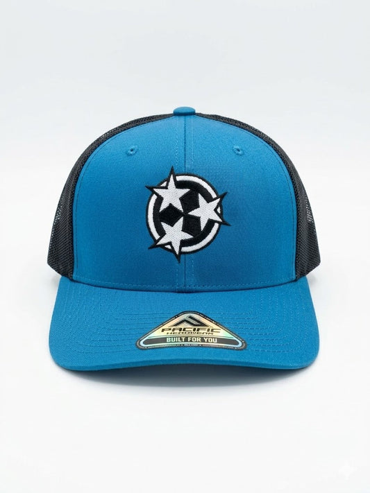 Blue & Black Tri-Star Trucker Hat-0