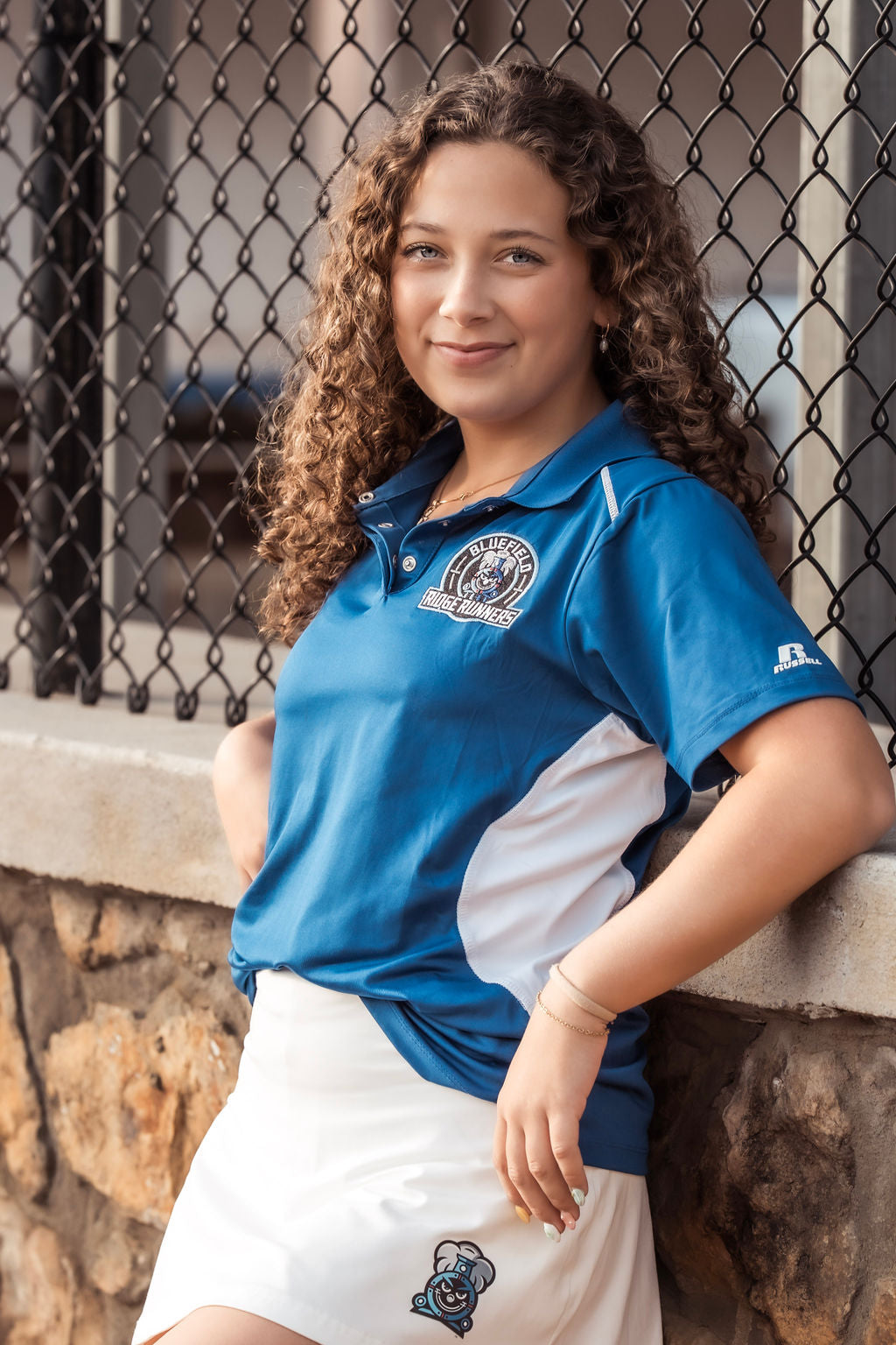 Train Logo Sleeve Embroidered Blue and White Short Sleeve Polo