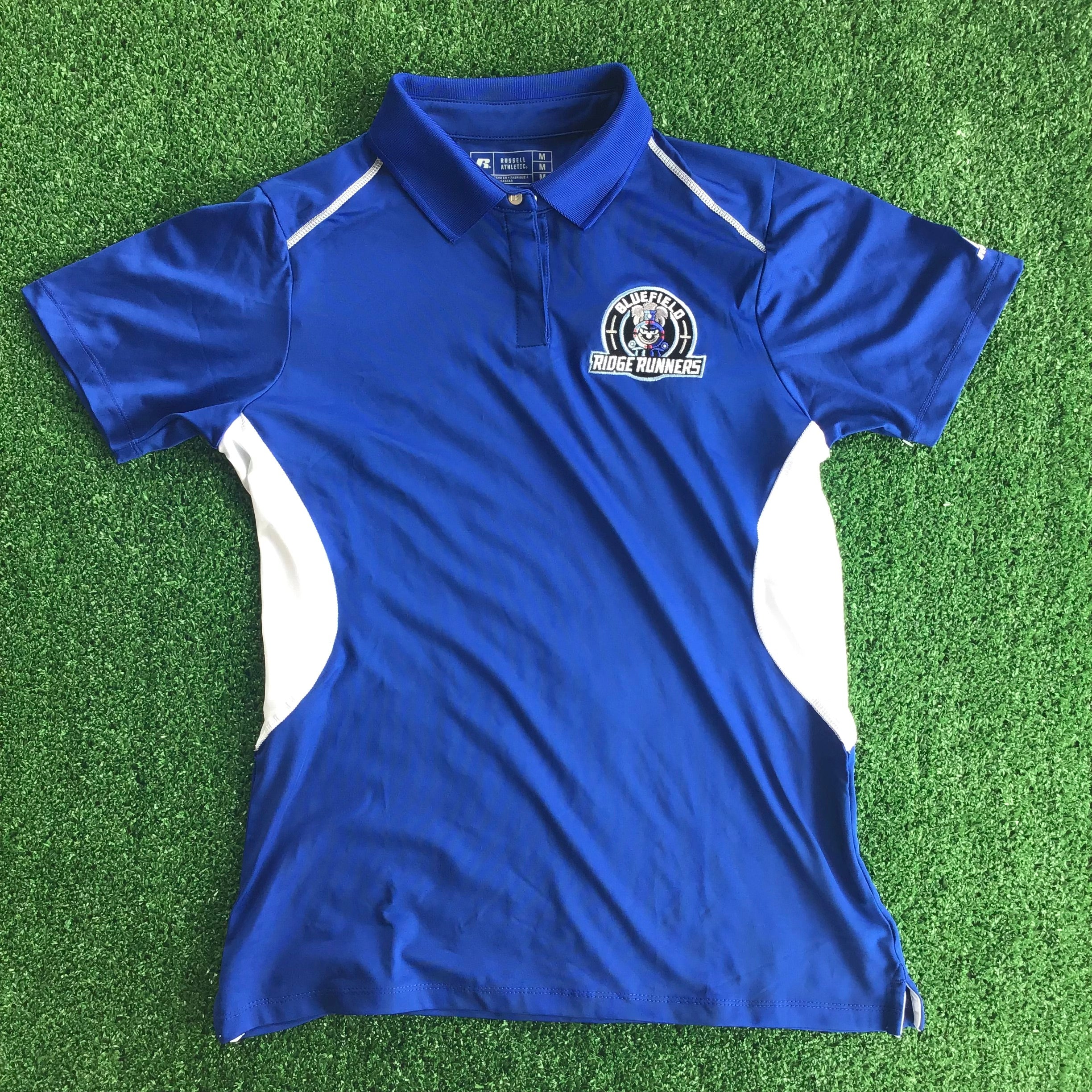 Train Logo Sleeve Embroidered Blue and White Short Sleeve Polo-0