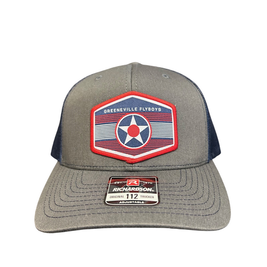 Flyboys Charcoal/Navy Hexagon Patch Trucker Hat-0