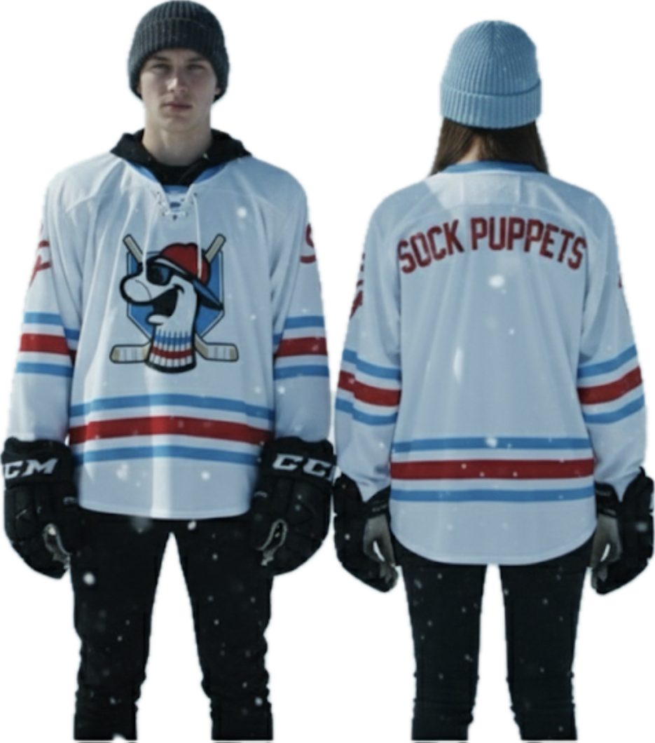Sock Puppets White Hockey Jerseys