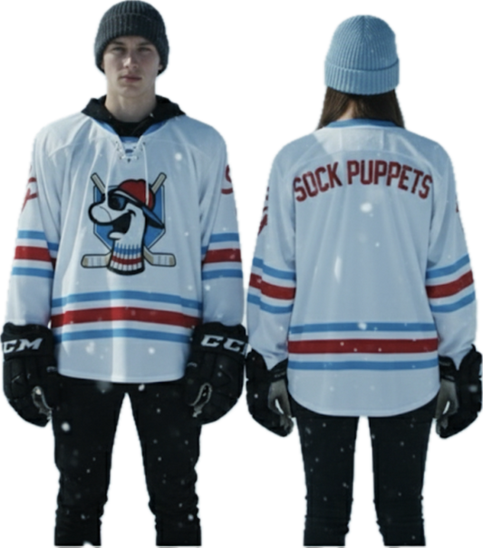 Sock Puppets White Hockey Jerseys-2