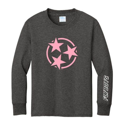 Ladies Long Sleeve Tri-Star Grey/Pink Tee-0