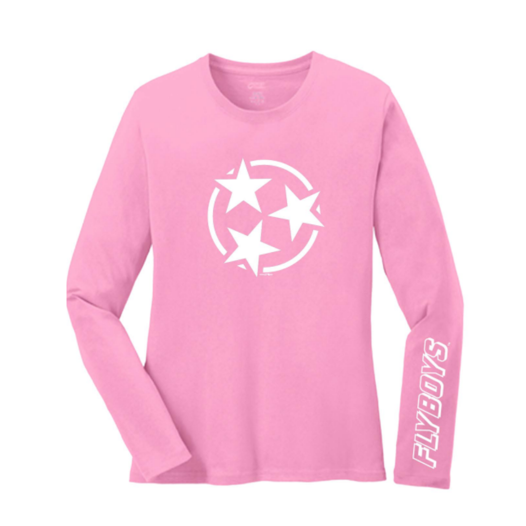 Ladies Long Sleeve Tri-Star Pink Tee