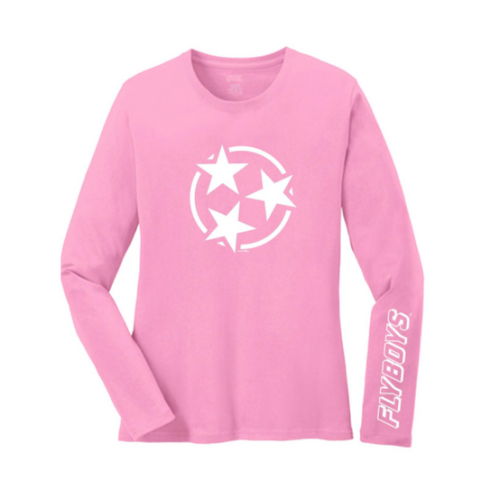 Ladies Long Sleeve Tri-Star Pink Tee-0