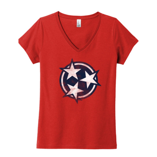 Ladies Red Tri-Star Tee-0