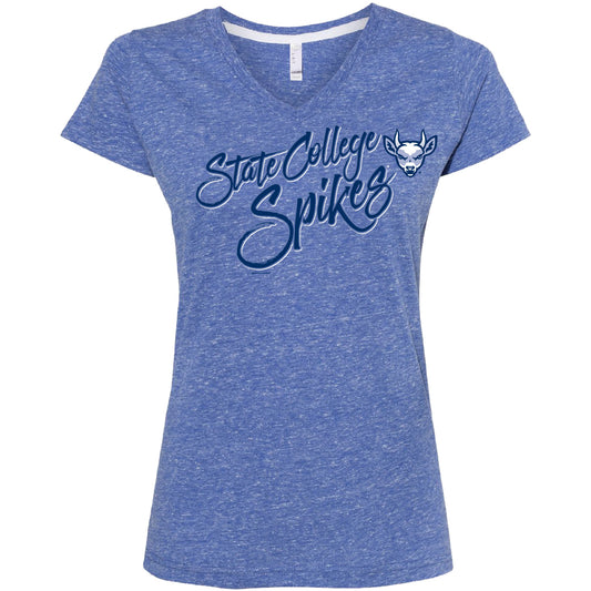 State College Spikes Women's Mascara V-Neck Tee-0